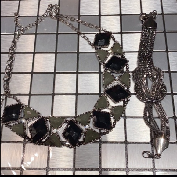 Black & Grey Statement Necklace w/ Clear Crystals!!! - Picture 3 of 6